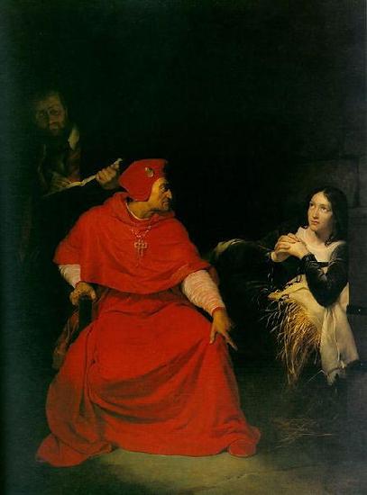 Paul Delaroche Joan of Arc is interrogated by The Cardinal of Winchester in her prison. oil painting picture